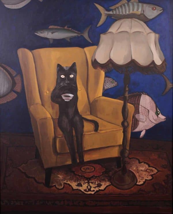 Kot w pustym mieszkaniu – akryl na płótnie Tomasza Kokotta